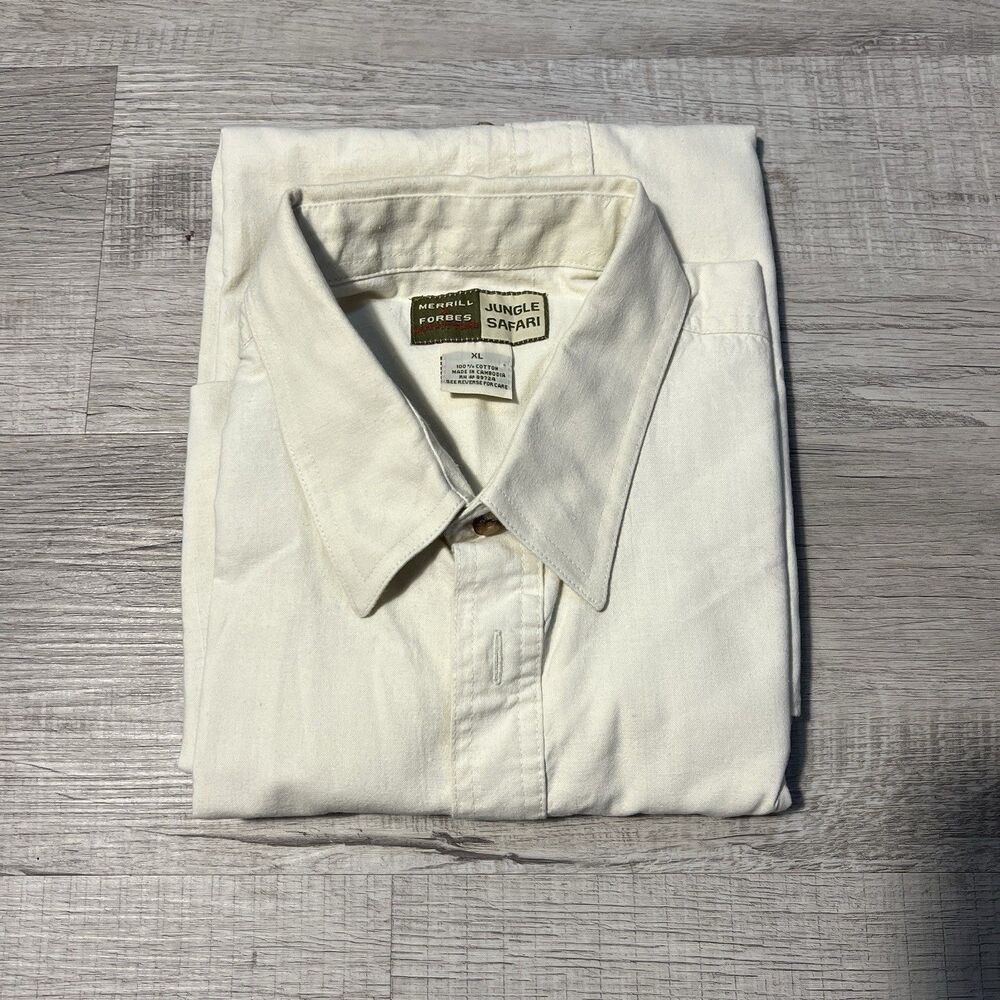 Merrill & Forbes Outfitters Shirt Mens XL Beige Short Sleeve Pockets
